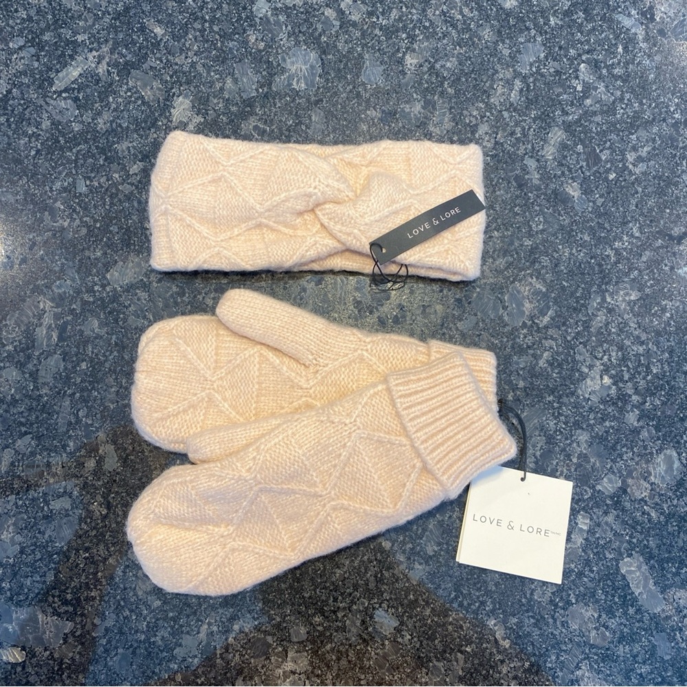 Love & Lore Mitts Head Band Light Pink 100% Recycled Materials O/S Winter Sherpa